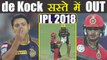 IPL 2018: KKR vs RCB, Bangalore lose Quinton De Kock cheaply | वनइंडिया हिंदी