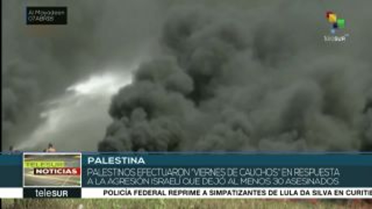 Palestinos realizan protesta pacífica denominada "Viernes de Cauchos"