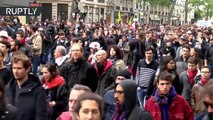 Manifestantes detenidos durante las protestas en París convocadas tras la victoria de Macron