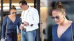 Jennifer Lopez is stylish in shades of blue as she and Alex Rodriguez take daughters shopping in Los Angeles.