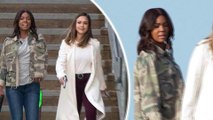 Jessica Alba sports white coat as costar Gabrielle Union dons camouflage jacket on Bad Boys spinoff.
