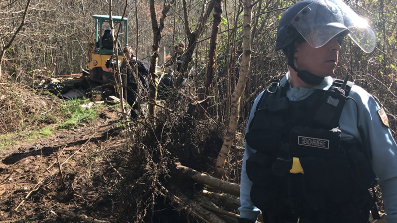 Notre-Dame des Landes. Destruction de cabanes