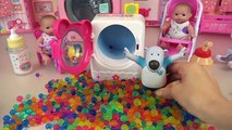 Baby Doll washing machine play Orbeez Surprise eggs toys with Pororo
