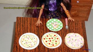 Como fazer pizza (de cola quente) para boneca Monster High, Barbie, etc