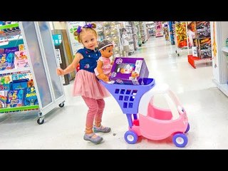 Shopping in toy store with Funny Kid and Cute Baby Doll Video for children