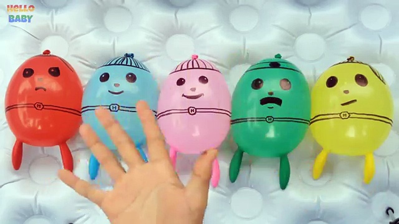 5 Wet Balloons Faces - TOP Learn Colours Water Balloon Finger Nursery Compilation