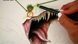Tutorial: Cómo dibujar piel de dinosaurio con colores (Tiranosaurio) / Cómo dibujar un dinosaurio