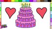 Learn to Colors for Kids and Color Stripe Birthday Cake and Hearts Coloring Pages