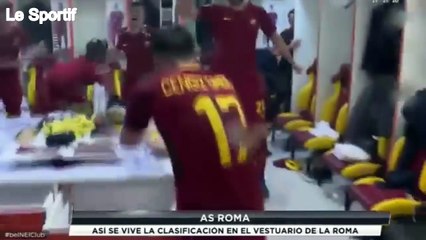 Le vestiaire de la Roma après la qualification contre le Barça
