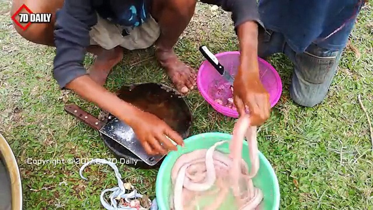 Wow! Amazing 4 Children Cook Snake For Dinner - How to Cook Snake in Cambodia