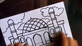 cara menggambar pemandangan masjid