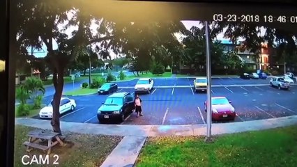 Il vient voler une voiture avec un chariot élévateur