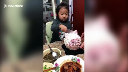 Birthday girl shocked by balloon cake prank