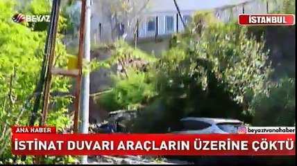 İstinat duvarı araçların üzerine çöktü
