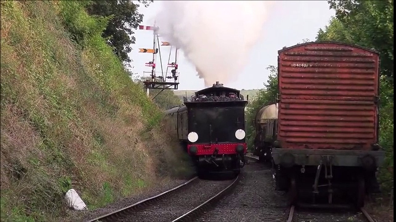 2 Steam Locomotives Departing Pulling a Train out of the Railway Station on the Severn Valley Railway