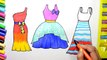 Draw Color Paint Barbie Pretty Dresses Coloring Page and Learn Colors for Kids