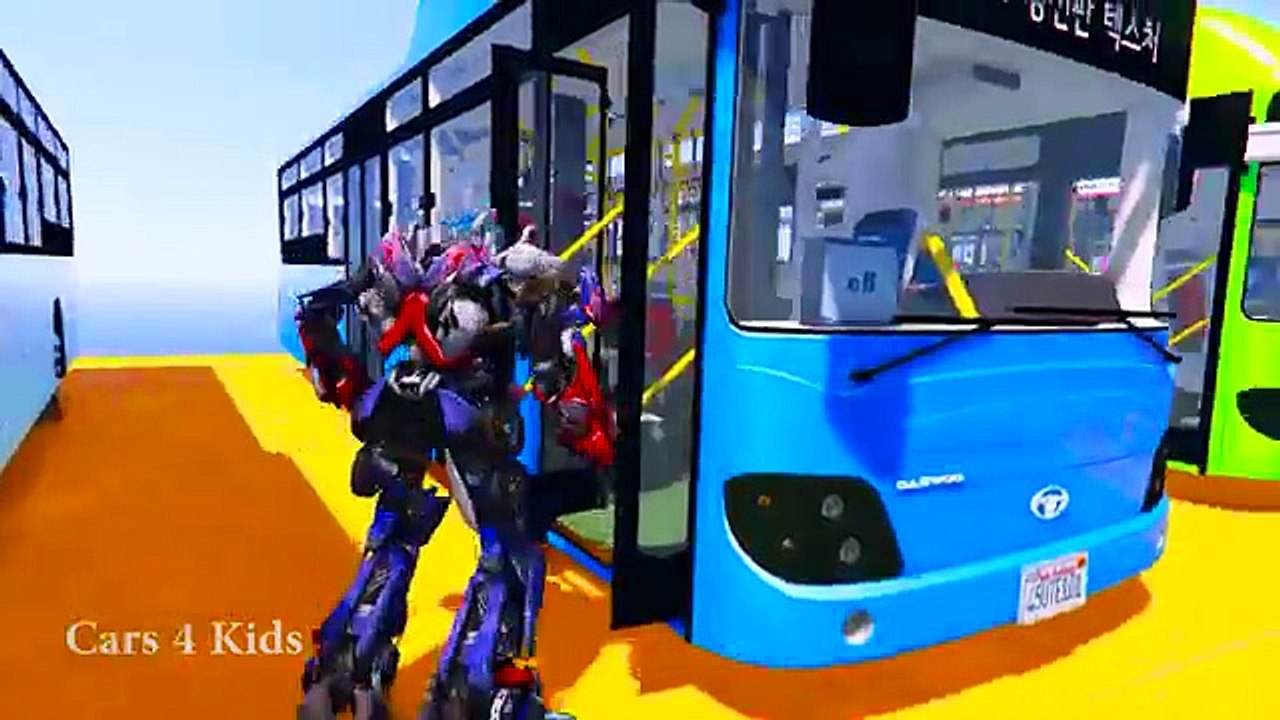 Learn Colors Big Bus Jump w Spiderman Cartoon & Superheroes Animation for Kids