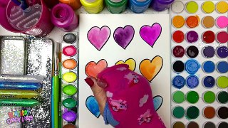 Coloring Page of Valentines Day Hearts to Color with Watercolor Glitter for Children to Learn Colors