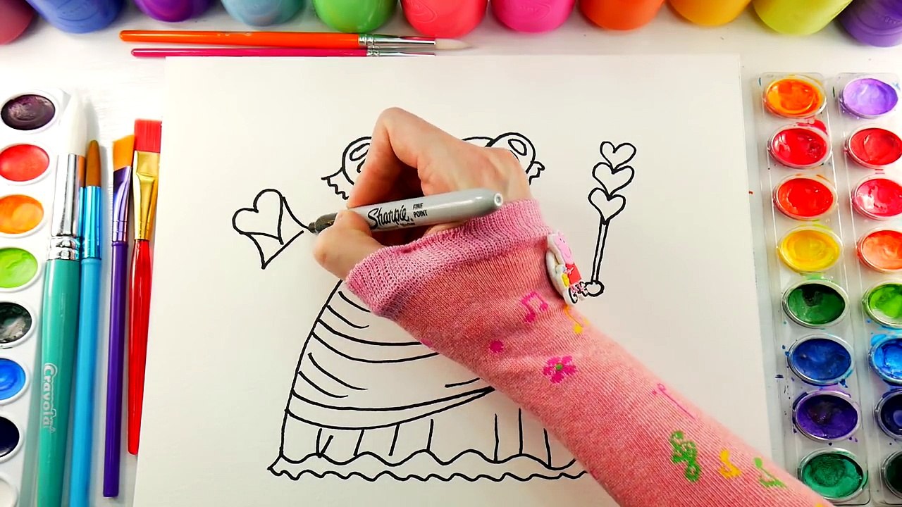Learn to Color Pretty Dress Coloring Page for Children to Learn Colors and Paint with Watercolor