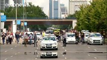 Multitudinaria concentración de taxistas en Madrid contra Uber y Cabify