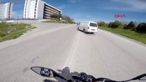 Akrobatik Motosiklet Sporcusunun Kaza Anı Kask Kamerasında