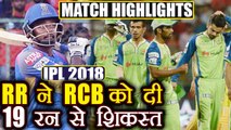 IPL 2018 RCB vs RR : Rajasthan beats Bangalore by 19 runs, Sanju Samson shines | वनइंडिया हिंदी