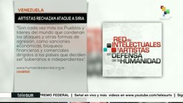 Red de intelectuales y artistas condena ataques contra pueblo sirio
