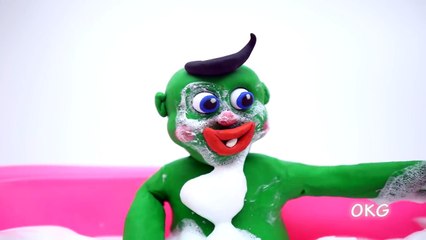 Green Baby in FUNNY BATH TIME - Stop Motion Cartoons For Kids