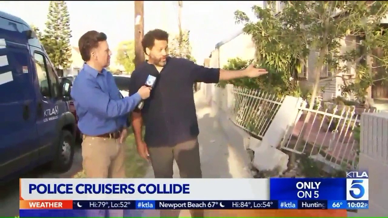 Two LAPD Squad Cars Crash into Each Other, Sending One into Nearby Fence