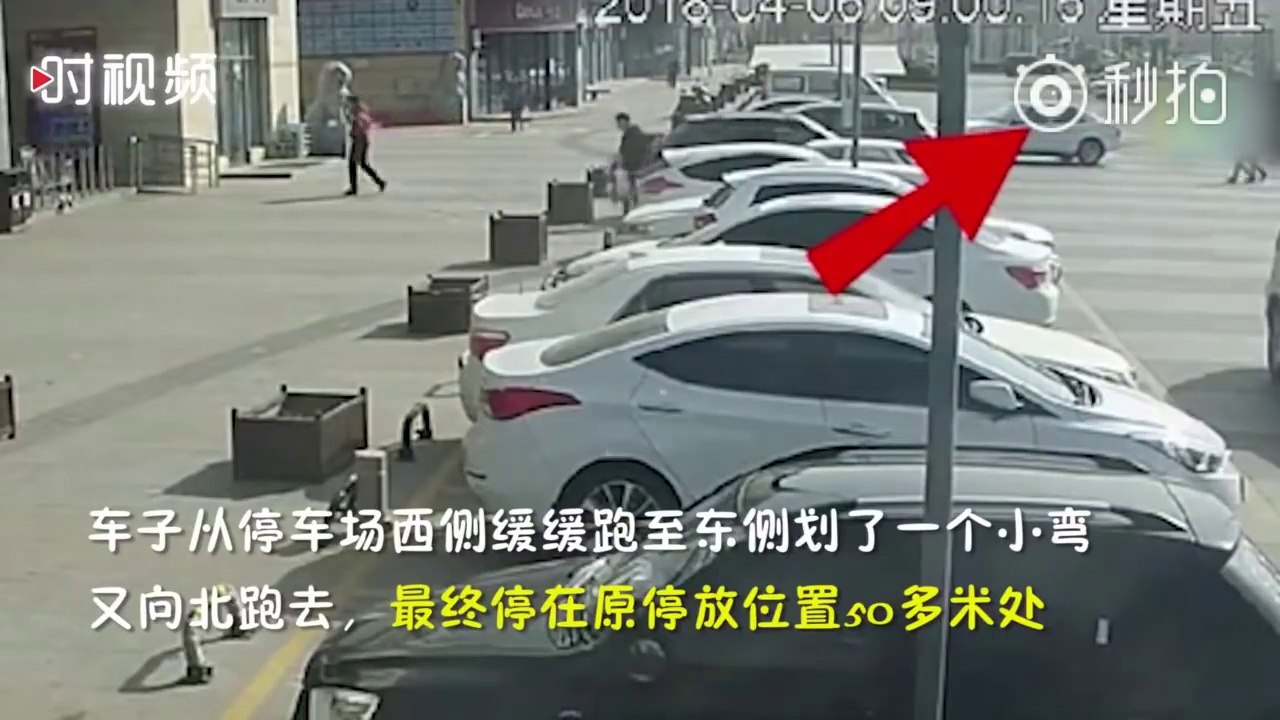 Sans frein à main, le vent pousse cette voiture garée sur un parking !