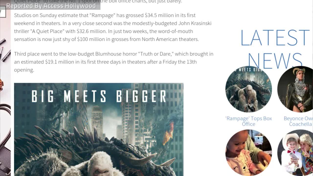'Rampage' Barely Unseats 'A Quiet Place' at The Box Office