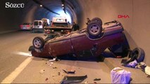 Tünelde zincirleme kaza; araçlardan biri takla attı