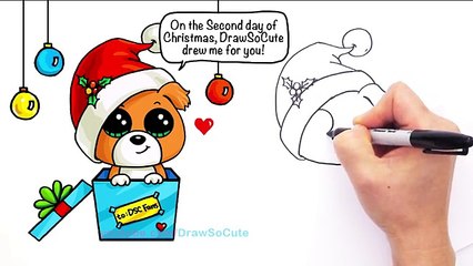 How to draw Puppy Christmas Present step by step Easy Holiday Special