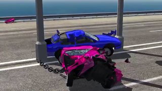 BeamNG.drive - Chained Cars against Bollard #2