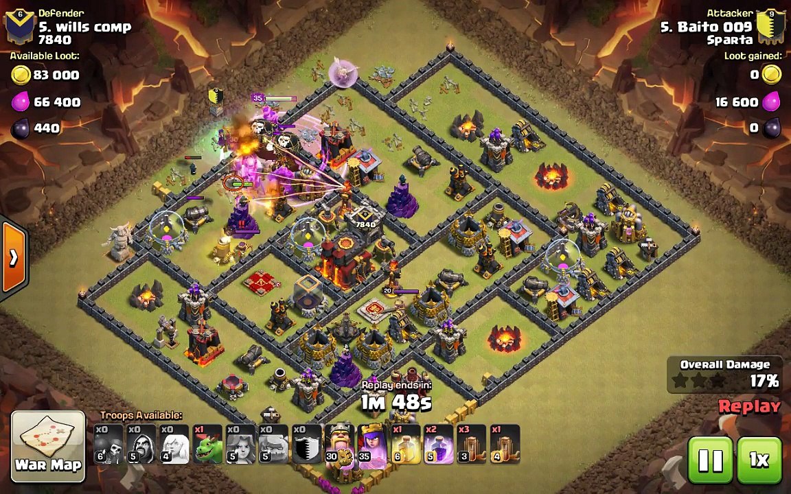 Clash of Clans TH10 vs TH10 Clan War 3 Star Attack Strategy Golem, Wizard, Valkyrie, Healer