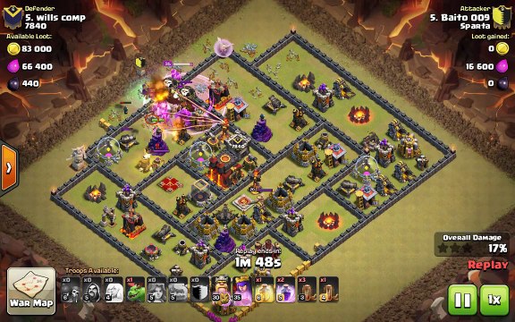 Clash of Clans TH10 vs TH10 Clan War 3 Star Attack Strategy Golem, Wizard, Valkyrie, Healer
