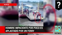 Hombre impaciente por poco muere aplastado por un ferry al intentar ser el primero en desembarcar