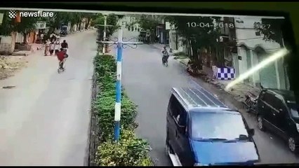 Riderless motorbike brings down cyclist in freak accident