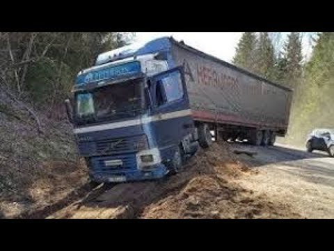 Trucks Crossing on Difficult Bridge and Dangerous Muddy Roads