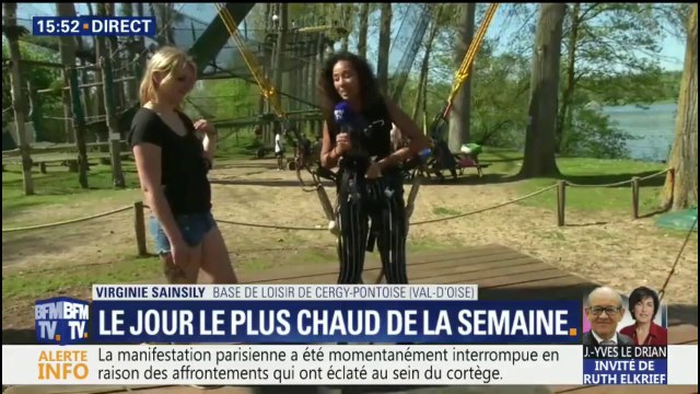 Notre journaliste .@vsainsily s'essaye au saut à l'élastique à l'envers à Cergy-Pontoise