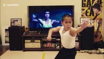 Eight-year-old 'mini Bruce Lee' masters scene from 'Enter the Dragon'