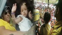Ziva Dhoni waving towards fans, Public went CRAZY, Watch Video | FilmiBeat