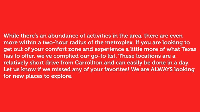 Upcoming Events A Stone’s Throw Away: Weekend Outings