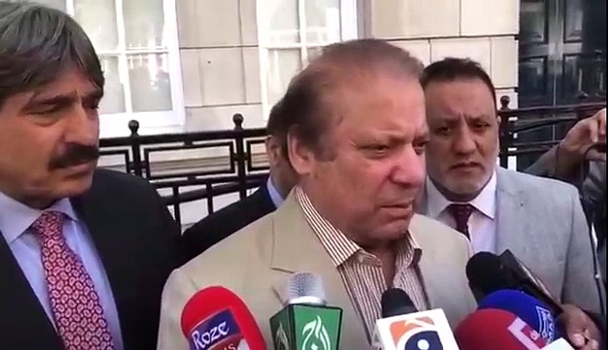 Nawaz Sharif talks to media after visiting Kulsoom Nawaz Sharif