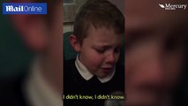 Hilarious moment young boy sulks after cutting his eyebrows off