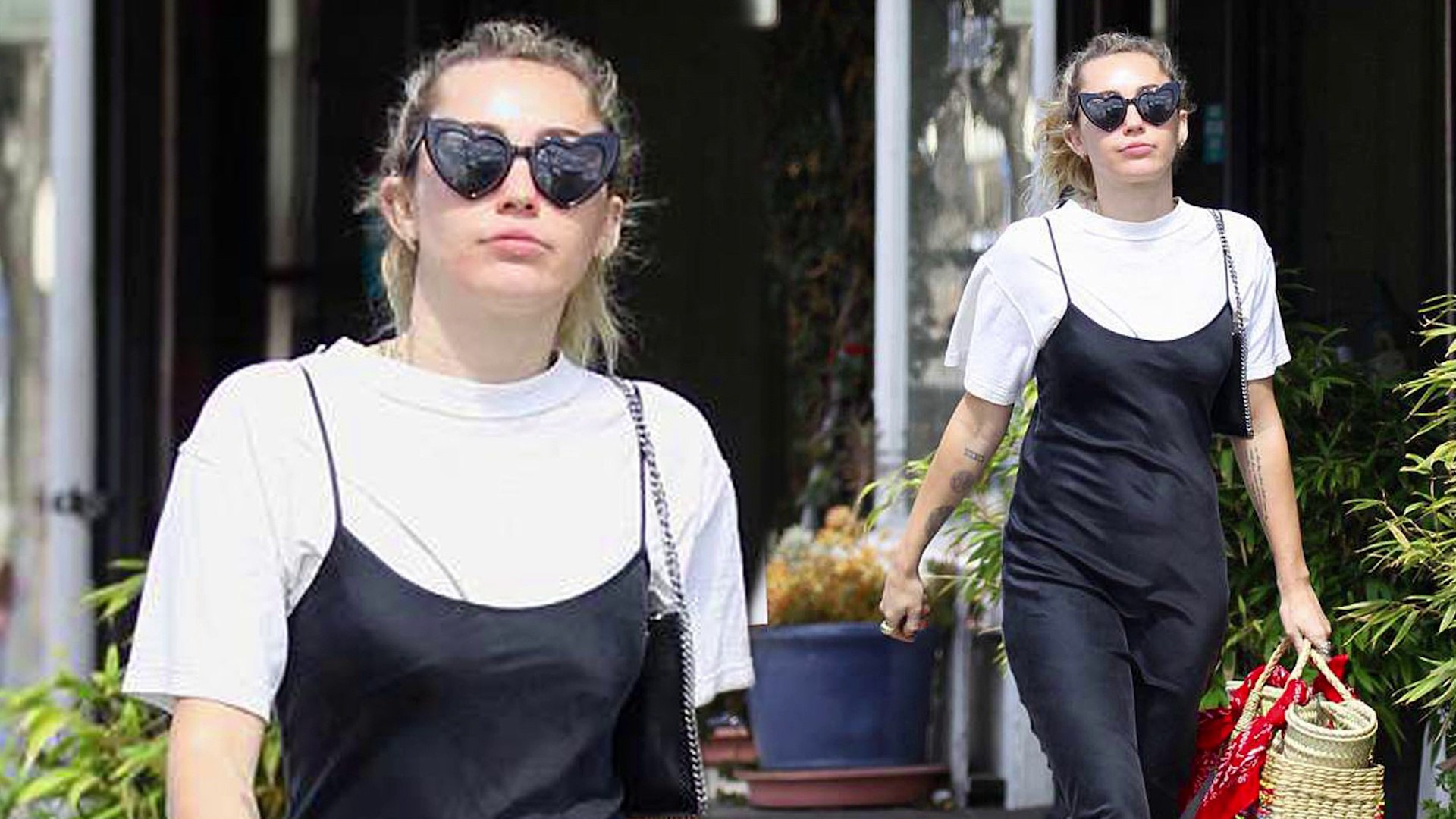 Miley Cyrus looks effortlessly cool in a white top and black slip dress for casual shopping day in S