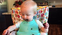 Funny babies eating  cakes