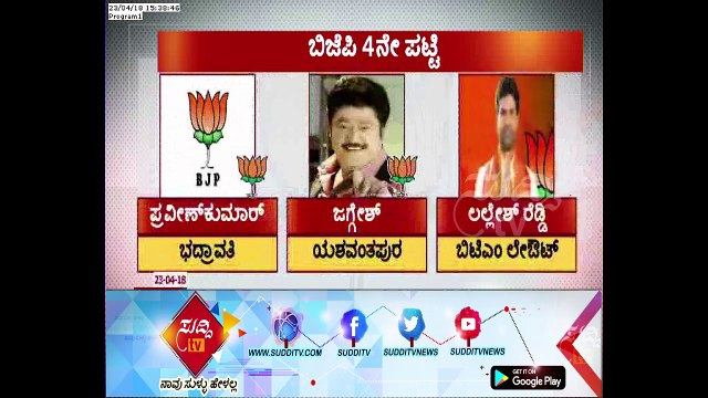 Karnataka Polls 2018 : BJP Released 4th List Of Candidates | ಸುದ್ದಿ ಟಿವಿ
