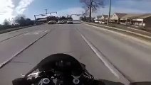 Un motard lancé à pleine vitesse voit un chien traverser juste devant lui