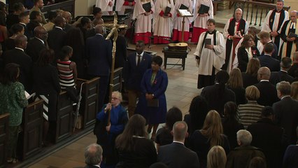 Prince Harry and Meghan Markle depart memorial service